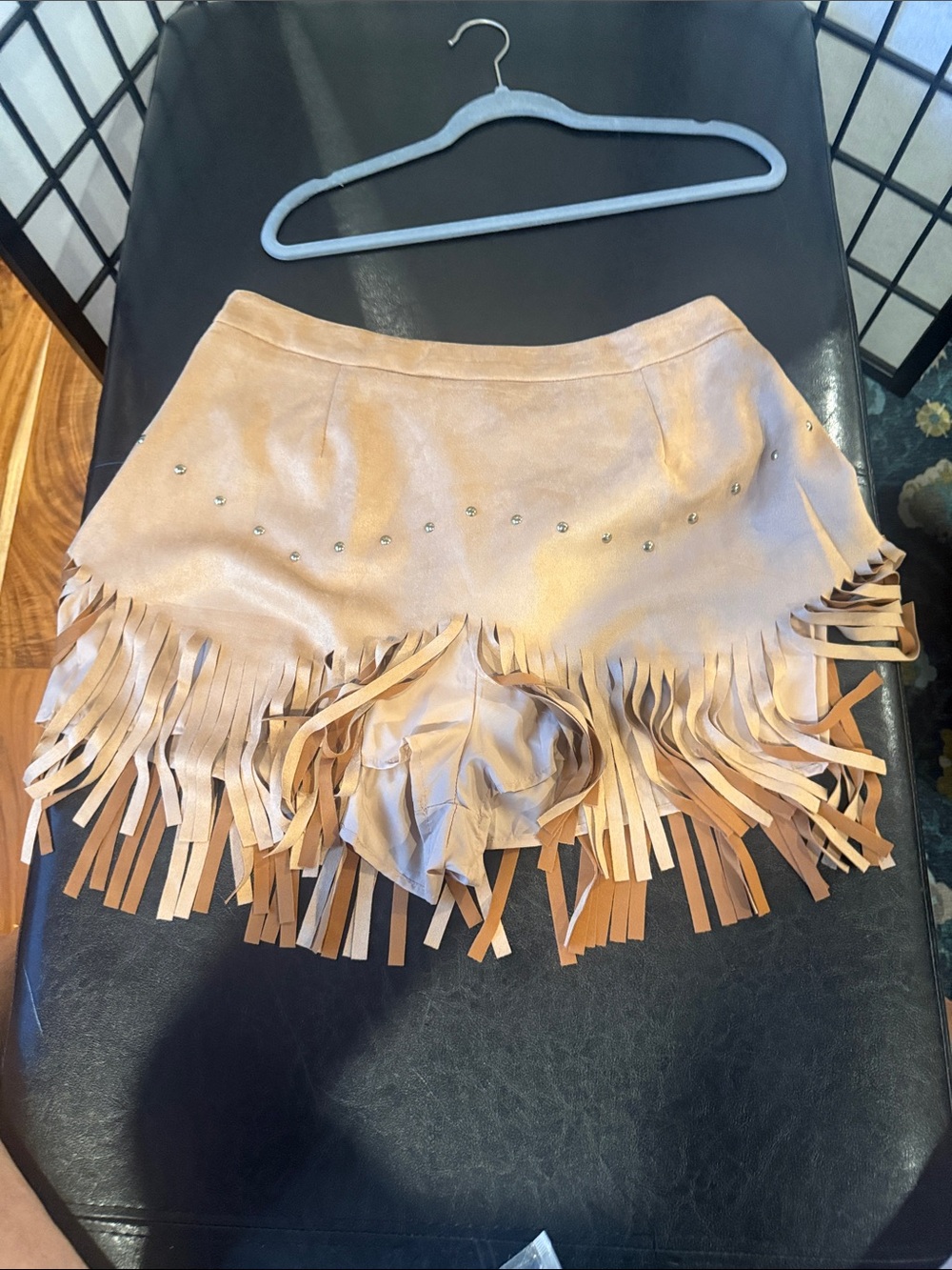 Fringed Suede-Look Mini Skort tan